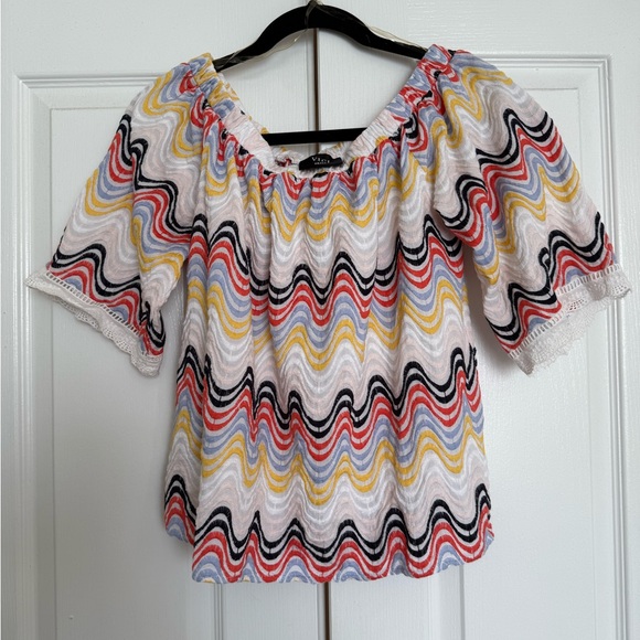 Vici Multicolor Wave-Pattern, Embroidered, Off-the-shoulder Top - Picture 1 of 7
